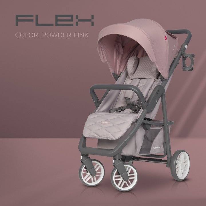 Carucior sport Euro-Cart Flex Powder pink, cadru de aluminiu, roti cu suspensii, spatar reglabil in 3 pozitii, suport pentru biberon, accesorii incluse - 3 | YEO