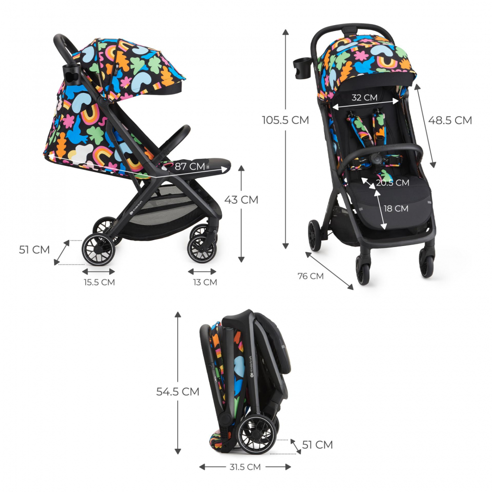 Carucior sport cu pliere compacta KinderKraft Nubi 2 Happy Shapes, spatar reglabil, pozitie somn, capotina cu filtru UV, plasa de tantari si suport pentru biberon - 7