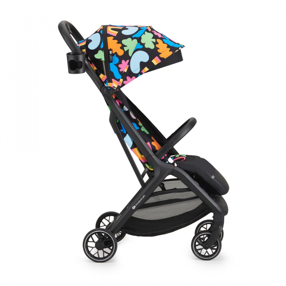 Carucior sport cu pliere compacta KinderKraft Nubi 2 Happy Shapes, spatar reglabil, pozitie somn, capotina cu filtru UV, plasa de tantari si suport pentru biberon - 9