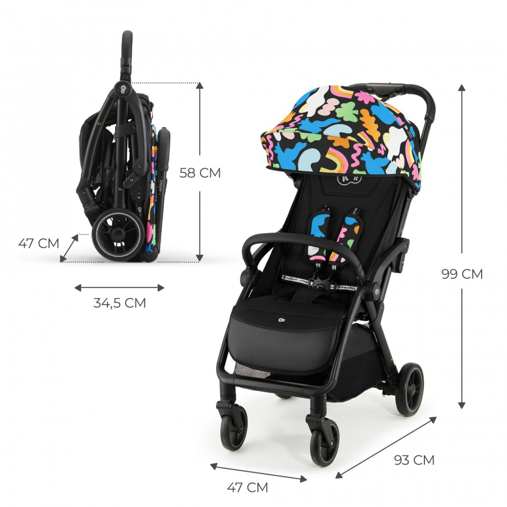 Carucior sport Kinderkraft cu spatar reglabil si pliere automata Apino Happy Shapes, pozitie somn, greutate redusa 7,5 kg, roti din cauciuc Eva - 2