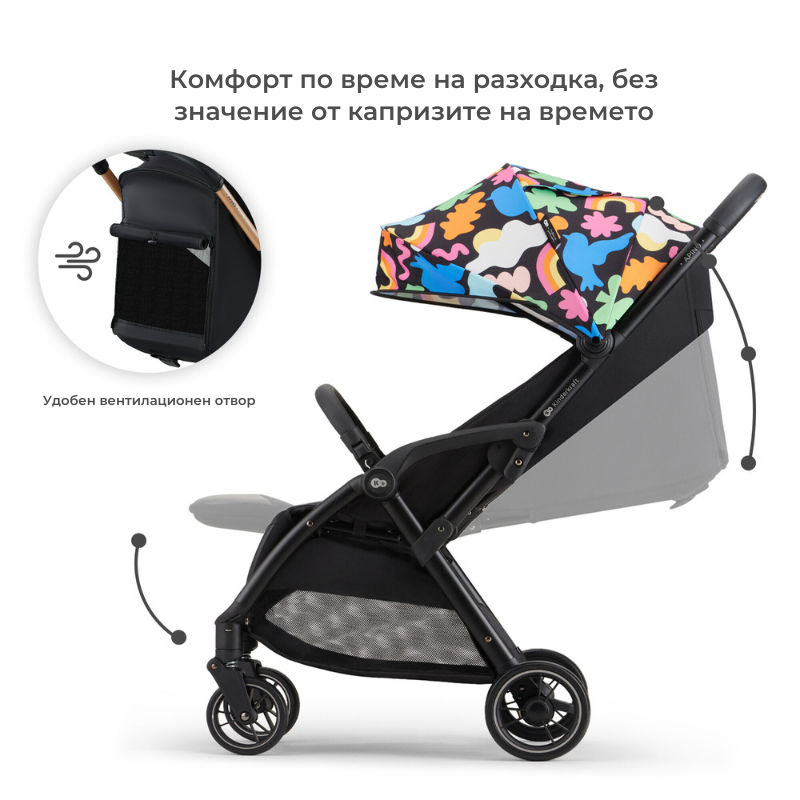 Carucior sport Kinderkraft cu spatar reglabil si pliere automata Apino Happy Shapes, pozitie somn, greutate redusa 7,5 kg, roti din cauciuc Eva - 5