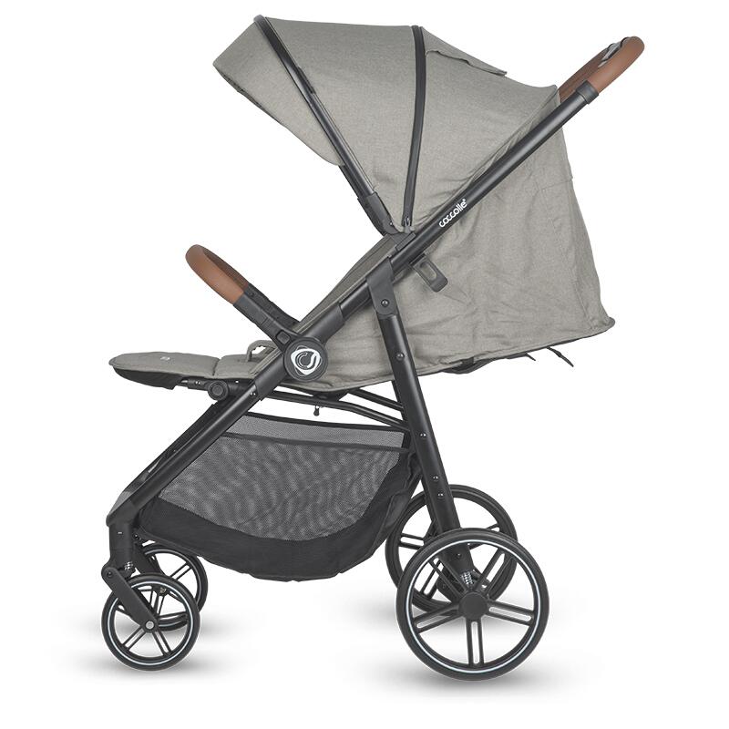 Carucior sport cu pliere automata,pozitie de somn Coccolle Finley,Roti detasabile, Spatar reglabil,Centura de siguranta in 5 puncte, Copertina XXL extensibila cu ventilatie si UV, Husa picioruse,pana 22 kg Sand Beige-Grey - 3