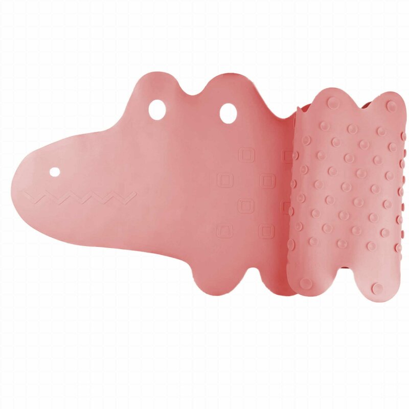 Covoras de baie Bocioland, Antiderapant, Cu ventuze, Silicon, 33 x 90 cm, Crocodile Pink