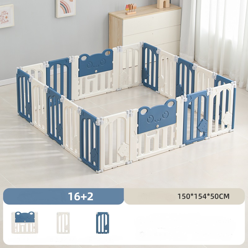 Gardulet loc de joaca pentru copii, Nichiduta Garden, pliabil si portabil, de interiorexterior, compus din 16 panouri de gard + 2 porti semi-mobile, inaltime 50 cm, dimensiune montat 150 x 154 x 50cm, Small Bear Blue - 2 | YEO