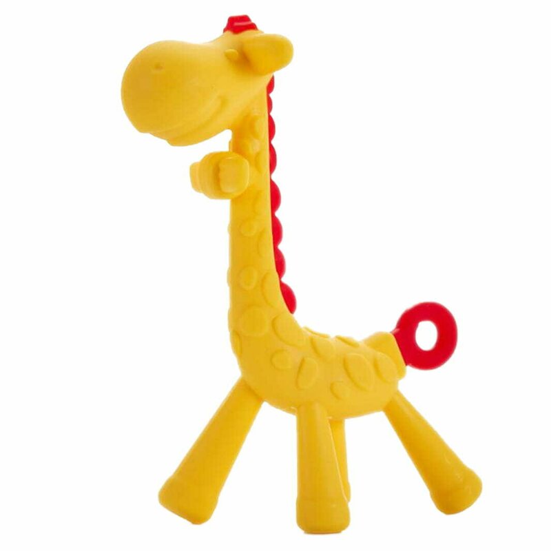 Jucarie de dentitie Bocioland, Amelioareaza gingiile dureroase, Design ergonomic, Fara BPA, 0 luni+, Giraffe Yellow/Red