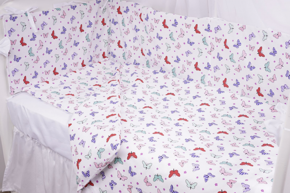 Lenjerie 6 piese patut 120x60 cm bumbac model fluturasi multicolori - 2