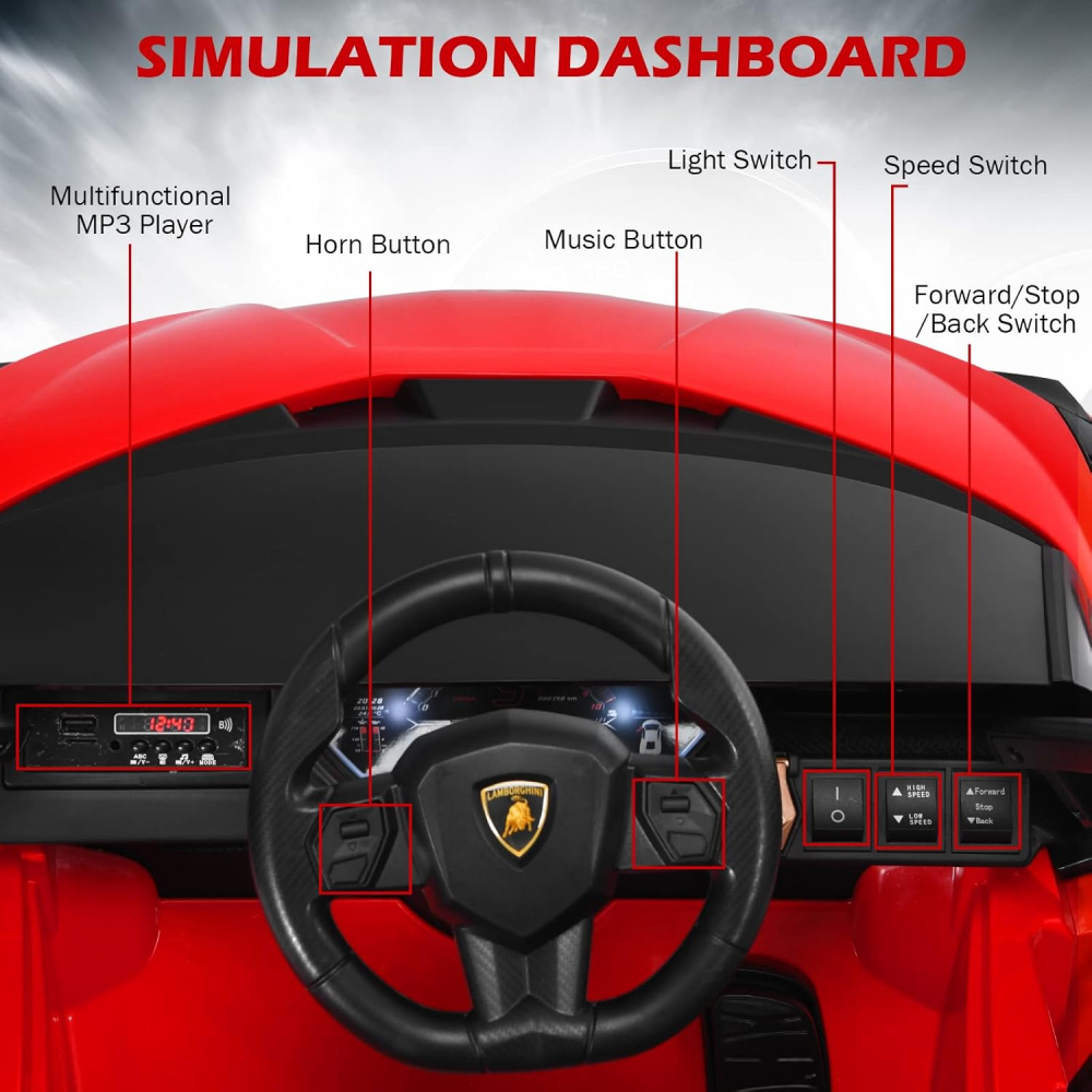 Masinuta electrica 12V cu telecomanda Lamborghini Sian Rosu 78W - 5