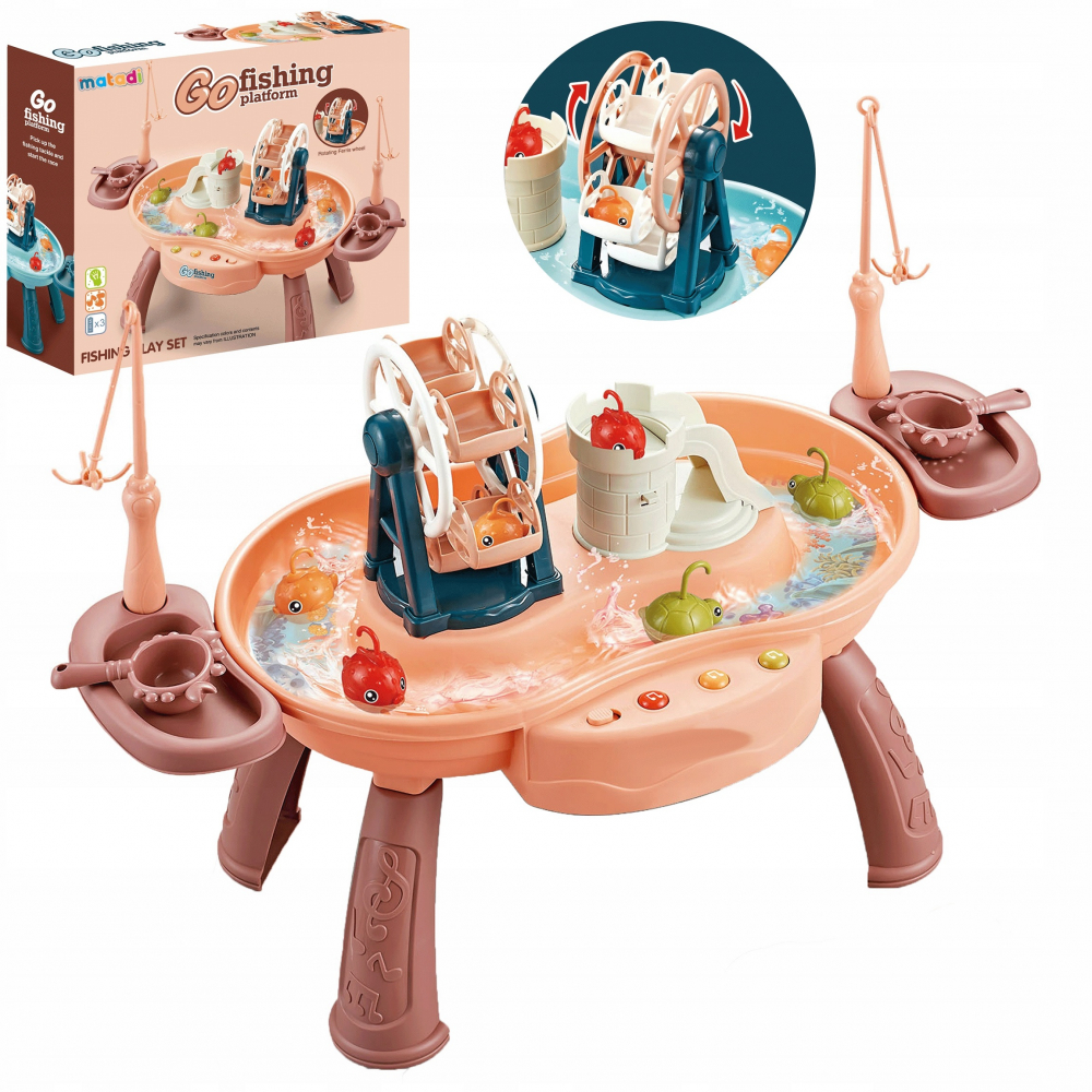 Masuta interactiva de pescuit cu muzica si moara de apa Go Fishing Pink