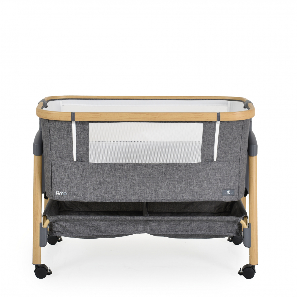 Patut Co-Sleeper cu laterala culisanta si inaltime reglabila Cangaroo Amo Dark grey - 5