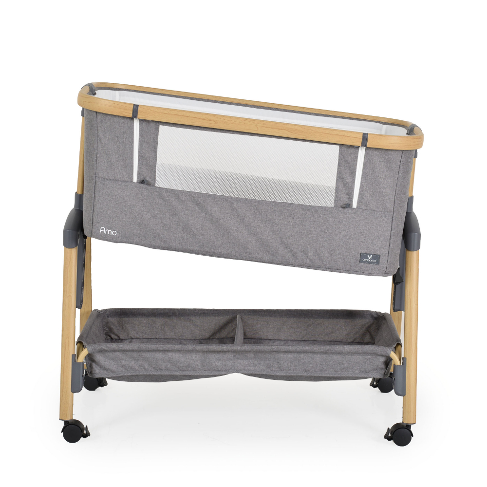 Patut Co-Sleeper cu laterala culisanta si inaltime reglabila Cangaroo Amo Light Grey - 1