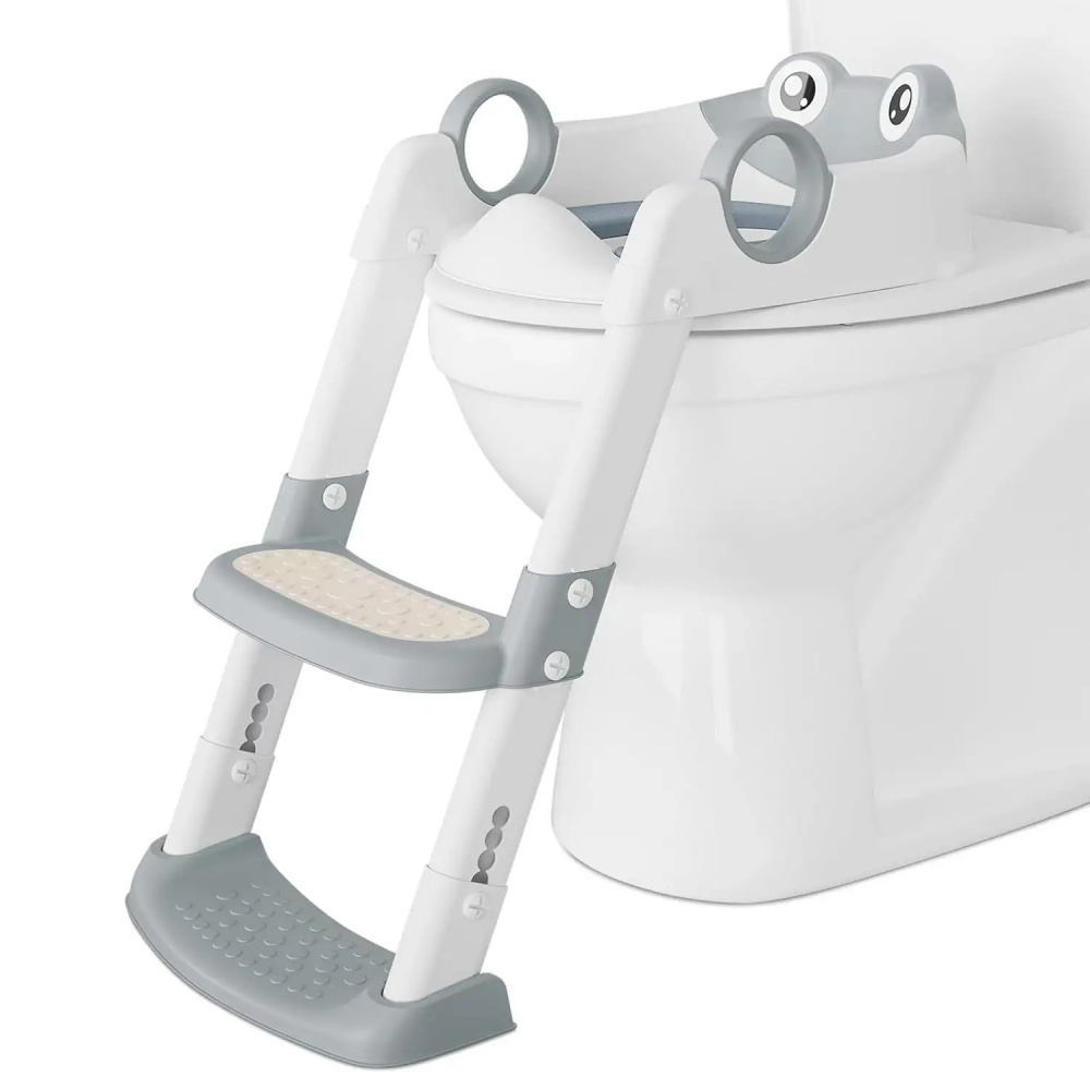 Reductor WC copii Little Mom Grey Frog, pliabil, cu colac detasabil moale din PU, inaltime reglabila pe 5 nivele, manere ergonomice si protectie antistropire, compatibilitate universala, baza antiderapanta - 2 | YEO