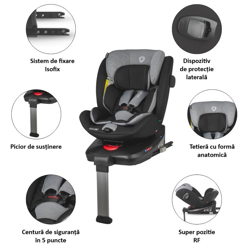 Scaun auto iSize 40-150 cm Coccolle Vigo Diamond black + Oglinda auto rear-facing Coccolle cadou - 1