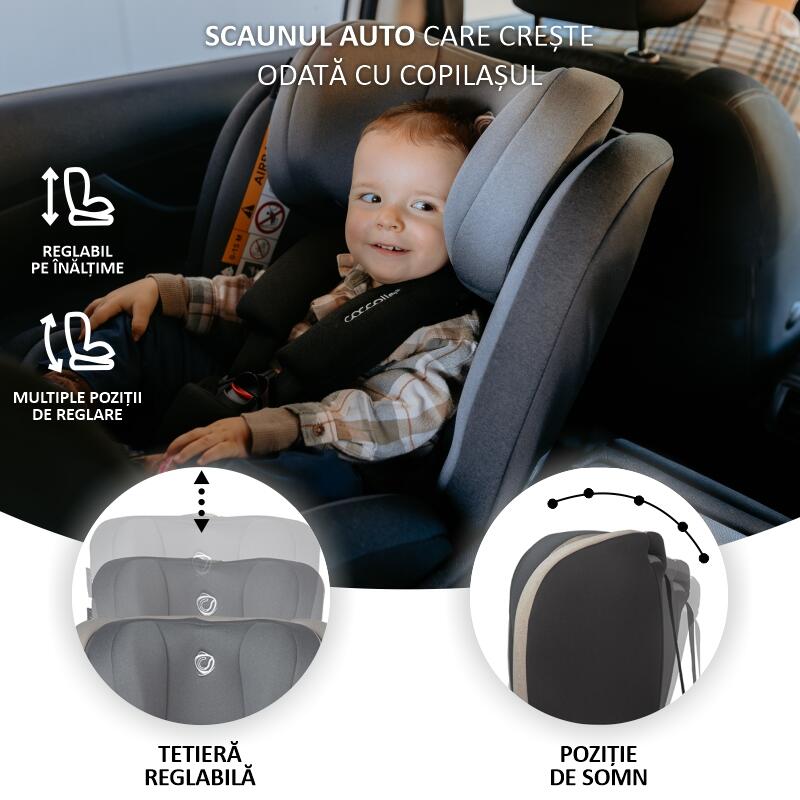 Scaun auto iSize Premium rotativ 40-150 cm Coccolle Mydo Urban grey + Oglinda auto rear-facing Coccolle cadou - 1