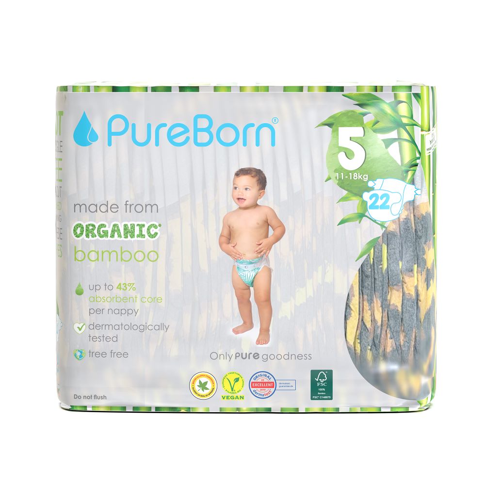 Scutece PureBorn din bambus organic 11-18 kg marime 5, 22 buc