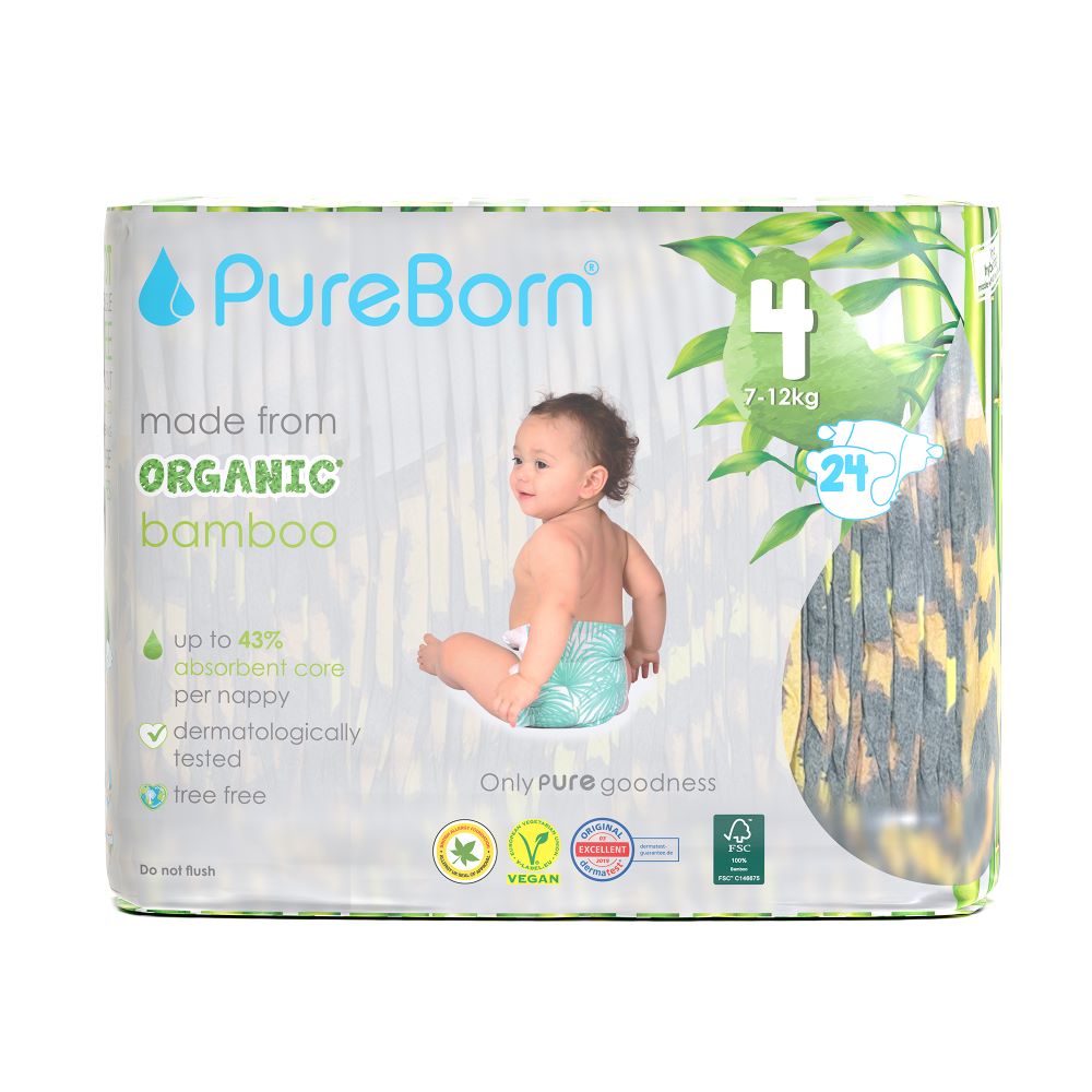 Scutece PureBorn din bambus organic 7-12 kg marime 4, 24 buc