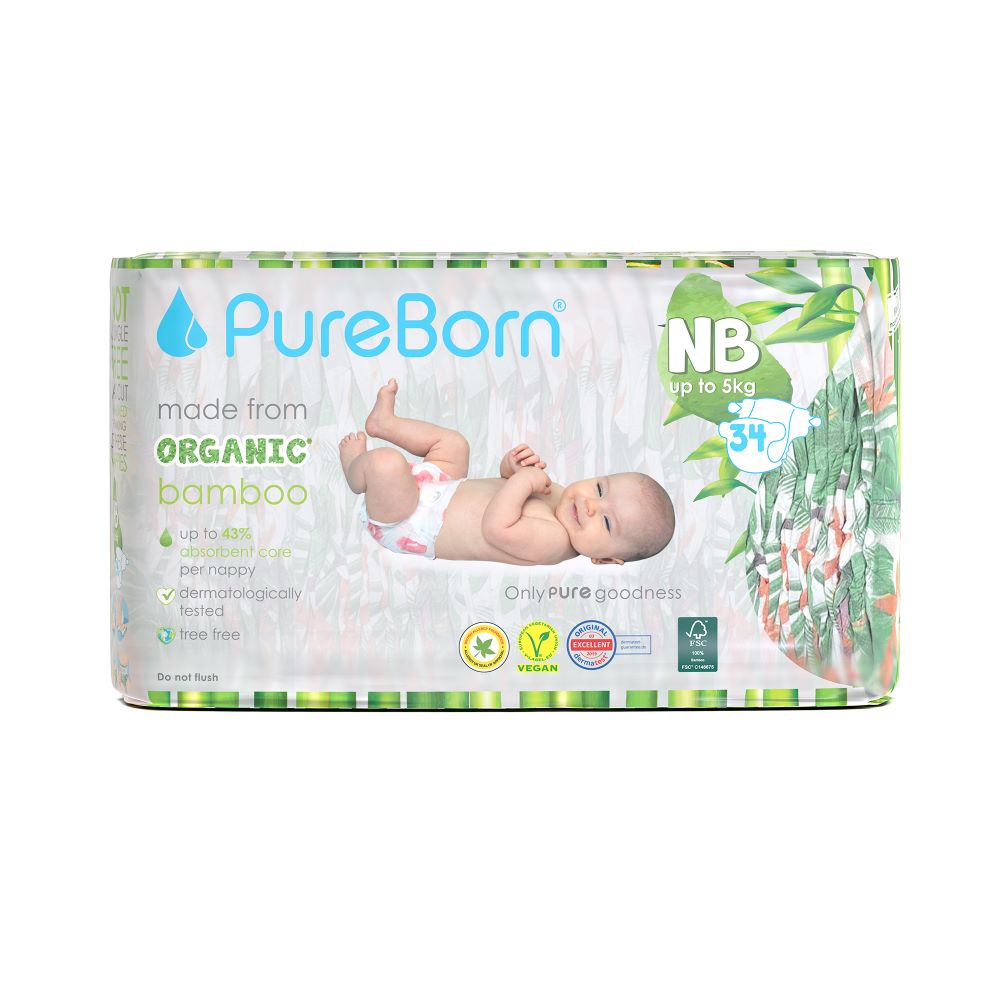 Scutece PureBorn din bambus organic newborn 34 buc