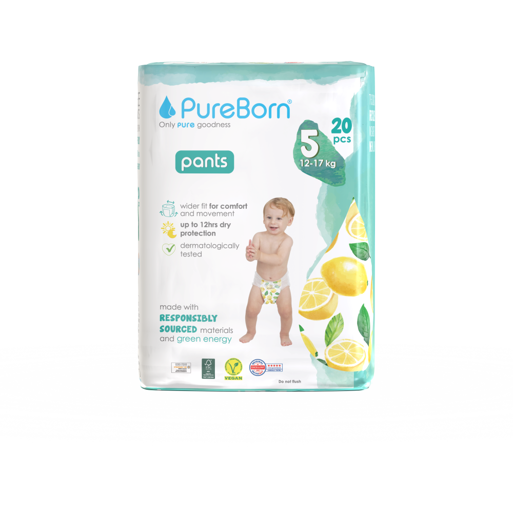 Scutece chilotel PureBorn din bambus organic pull-up 12-17 kg marime 5, 20 buc