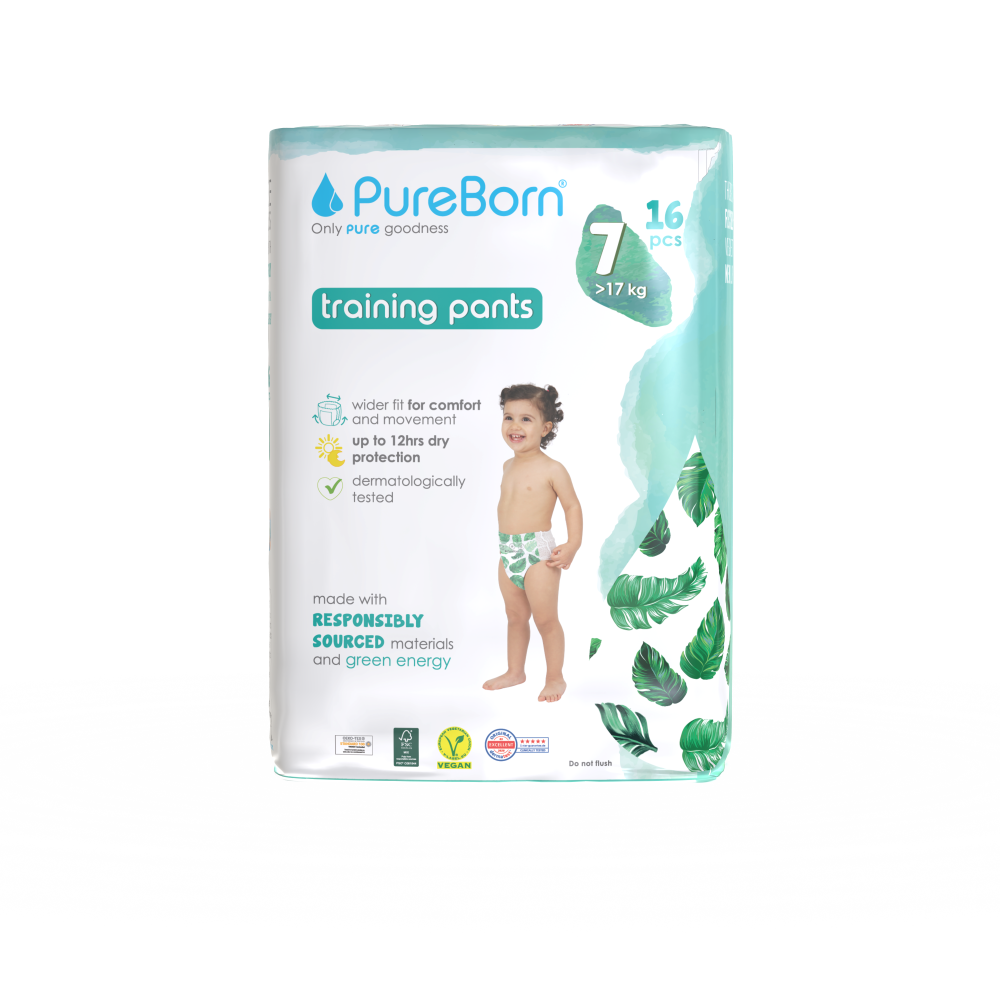 Scutece chilotel PureBorn din bambus organic pull-up 17+ kg marime 7, 16 buc