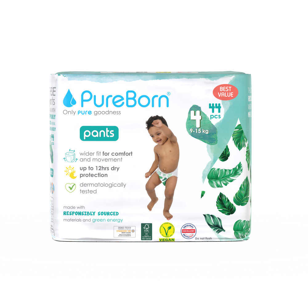 Scutece chilotel PureBorn din bambus organic pull-up doublepack 9-15 kg marime 4, 44 buc