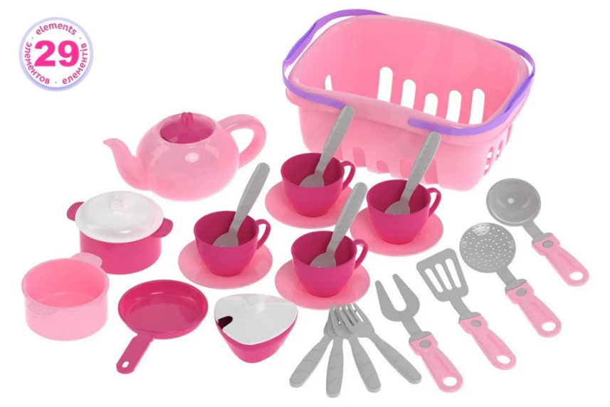 Set de ceai 29 piese in cosulet cu manere Technok Roz