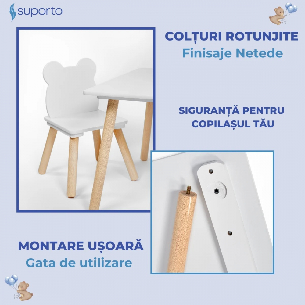 Set masa si 2 scaune pentru copii din lemn MDF 3-6 ani cu margini rotunde - 3