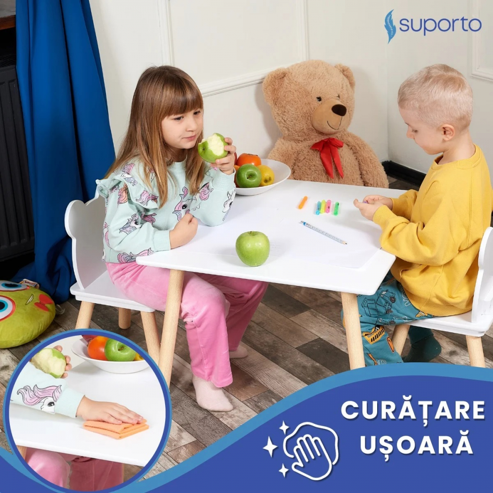 Set masa si 2 scaune pentru copii din lemn MDF 3-6 ani cu margini rotunde - 6