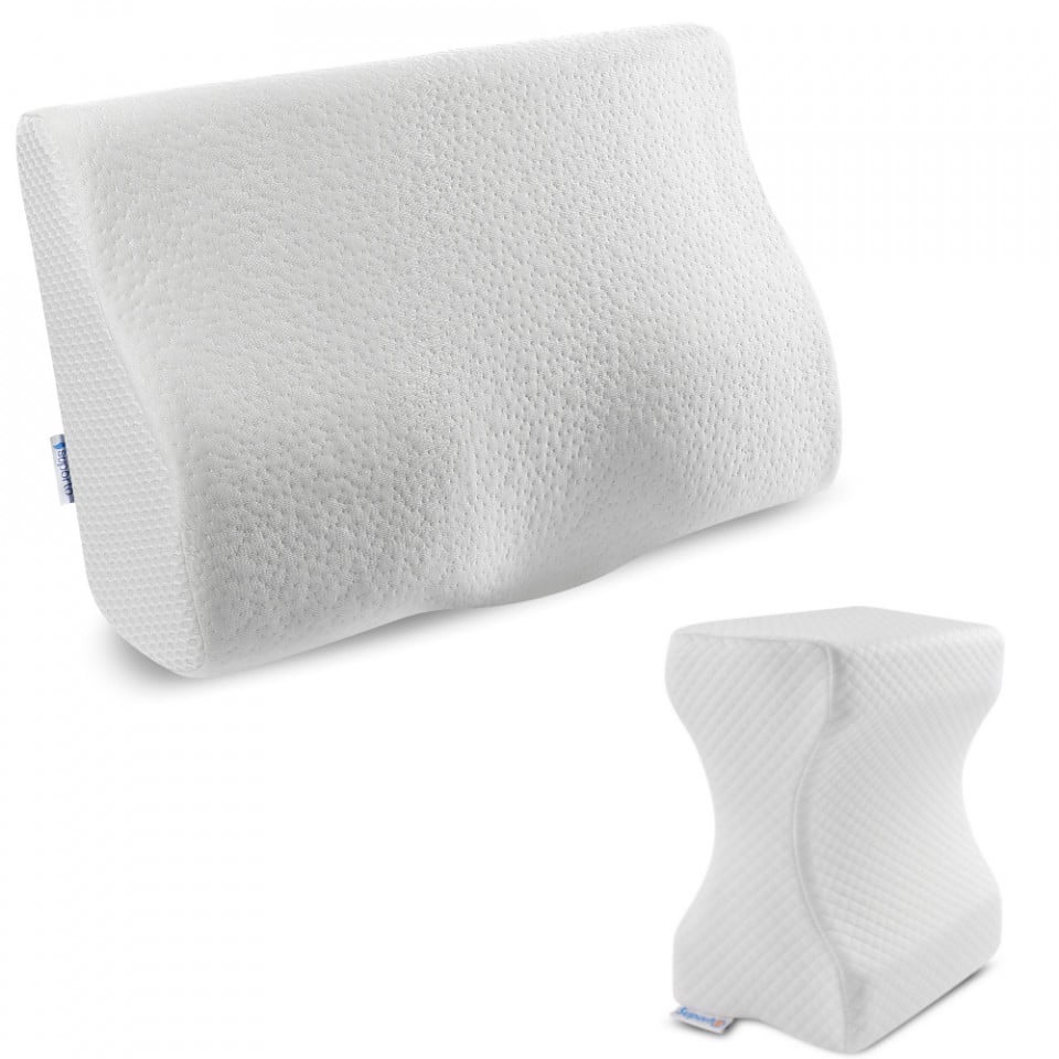 Set perna cu suport cervical din spuma cu memorie pentru copii 12-16 ani + perna pentru genunchi Suporto