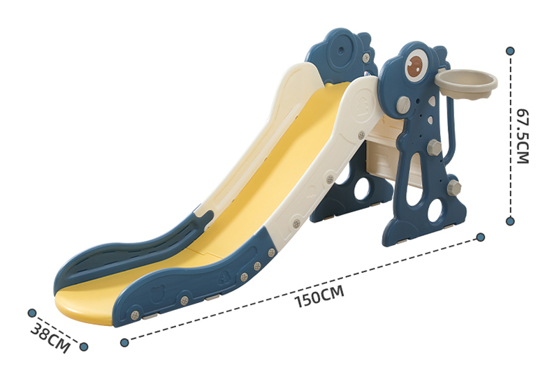 Tobogan pentru copii Nichiduta Garden Dinosaur Blue, de interiorexterior cu mini-cos de Baschet si joc de precizie cu inele, prevazut cu scara, manere de sustinere, design pliabil, dimensiune 150 x 67.5 cm - 2 | YEO