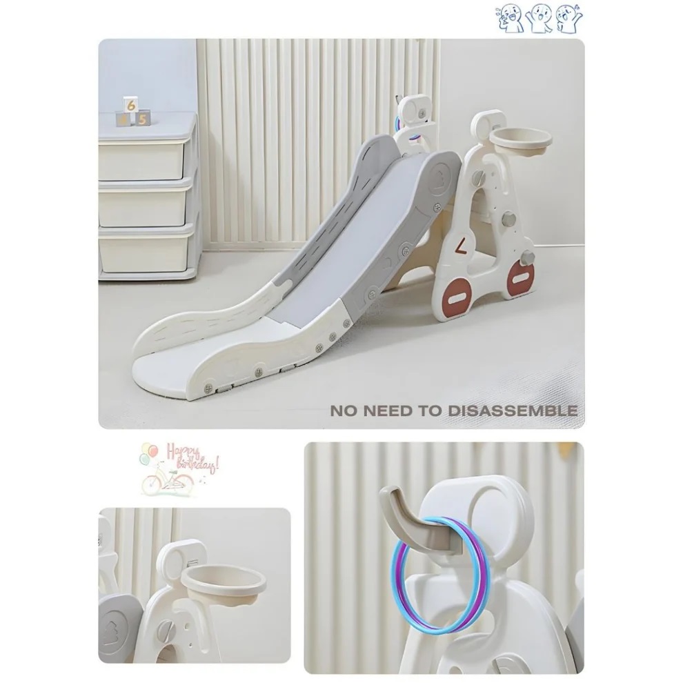 Tobogan pentru copii Nichiduta Garden Blue Car, de interiorexterior, cu mini-cos de Baschet si joc de precizie cu inele, prevazut cu scara, manere de sustinere, design pliabil, dimensiune 38 x 155 x 70cm - 4 | YEO