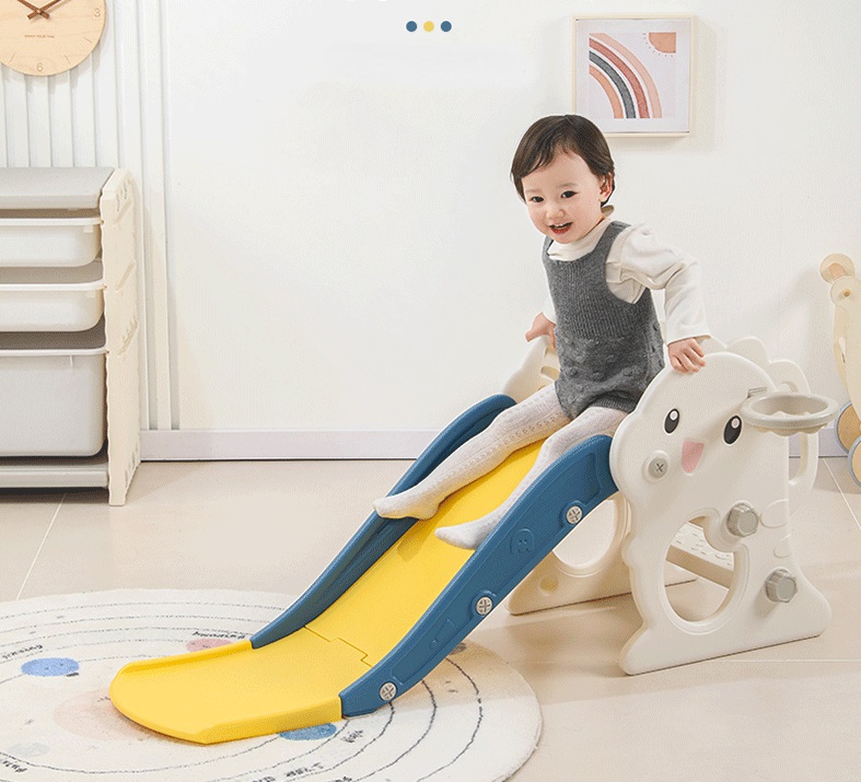 Tobogan pentru copii Nichiduta Garden Little Grey Dragon, de interiorexterior, design pliabil, cu mini-cos de baschet, prevazut cu scara, manere de sustinere, dimensiune 38 x 115 x 54 cm - 1 | YEO
