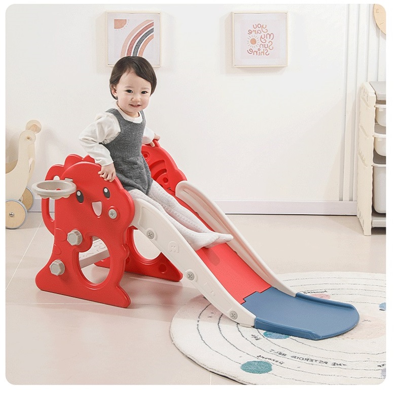Tobogan pentru copii Nichiduta Garden Little Red Dragon, de interiorexterior, design pliabil, cu mini-cos de baschet, prevazut cu scara, manere de sustinere, dimensiune 38 x 115 x 54 cm - 2 | YEO