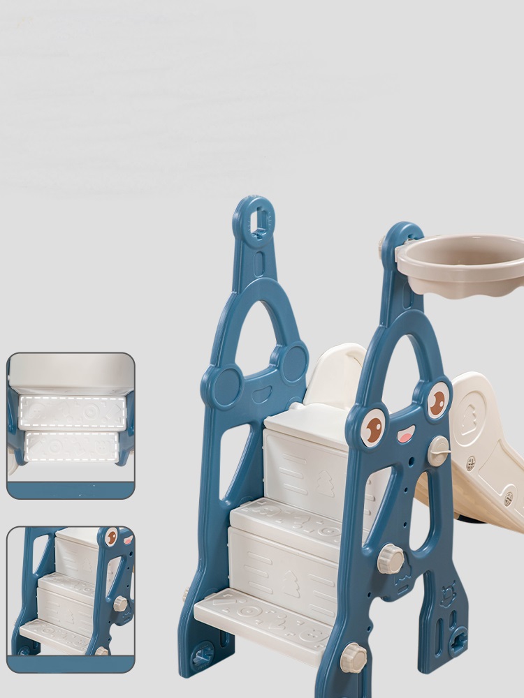 Tobogan pentru copii Nichiduta Garden Rocket Blue, de interiorexterior, design pliabil, prevazut cu scara si manere de sustinere, cu mini-cos de Baschet, dimensiune 150 x 38 x 91 cm - 1 | YEO
