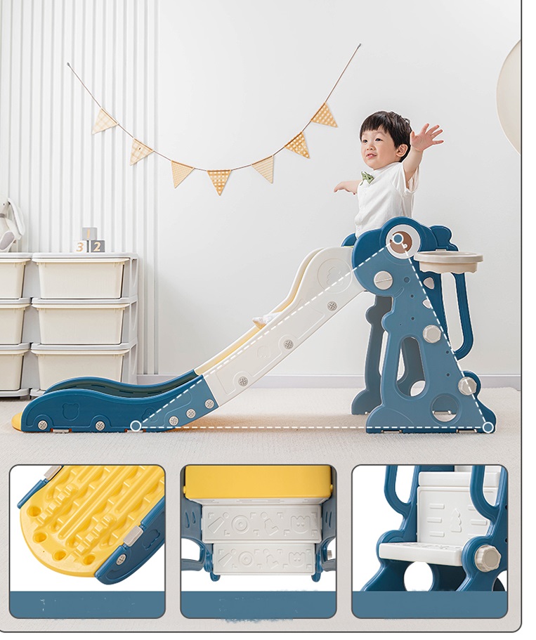 Tobogan pentru copii Nichiduta Garden Dinosaur Pink, de interiorexterior cu mini-cos de Baschet si joc de precizie cu inele, prevazut cu scara, manere de sustinere, design pliabil, dimensiune 150 x 67.5 cm - 3 | YEO