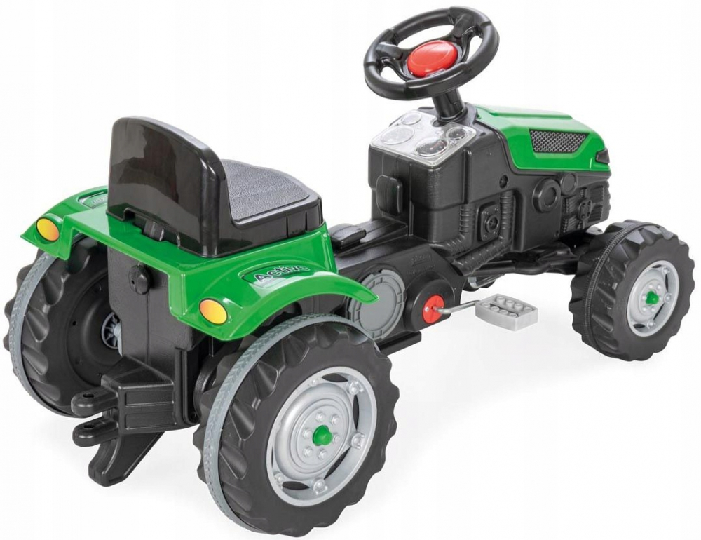 Tractor cu pedale pentru copii  de la 3ani pana la 50kg,volan cu claxon si transmisie pe lant Pilsan Active Green - 2