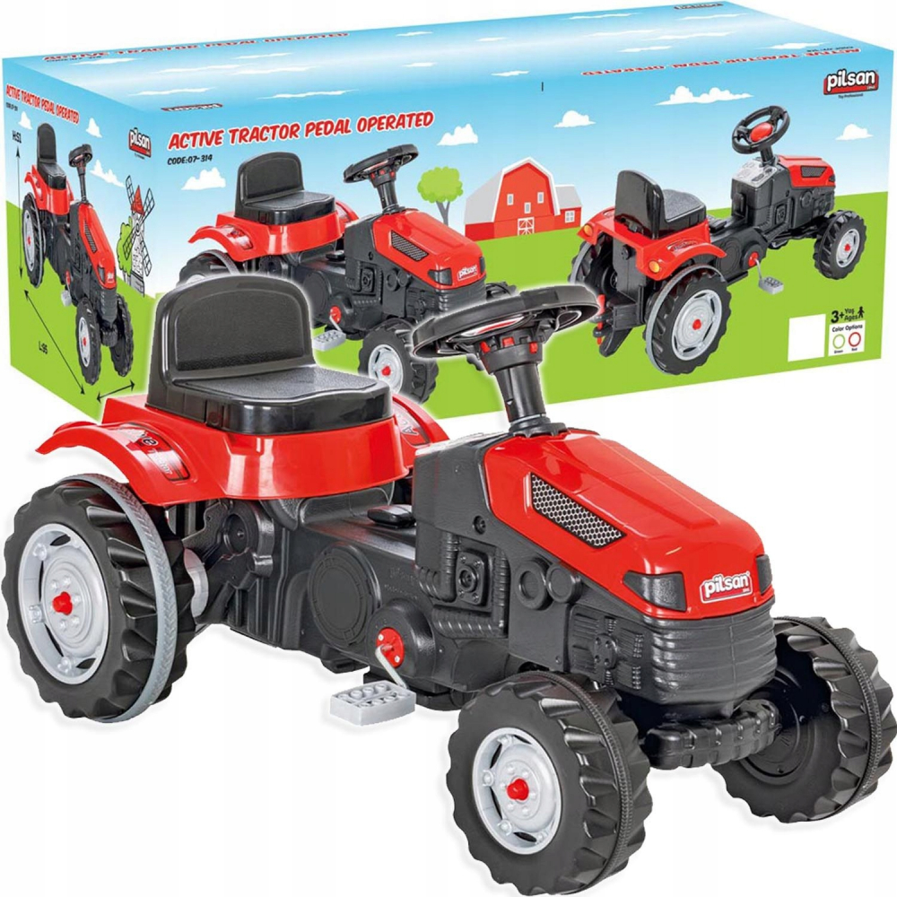 Tractor cu pedale pentru copii  de la 3ani pana la 50kg,volan cu claxon si transmisie pe lant Pilsan Active Red - 8