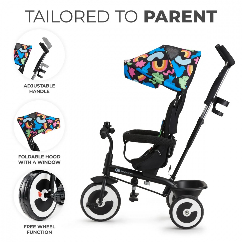 Poze Tricicleta cu sezut reversibil Kinderkraft Aston Happy Shapes cu sezut reversibil, roti din spuma Eva, suport pentru picioare, copertina XXL, frana pe rotile din spate, de la varsta de 9 luni nichiduta.ro 