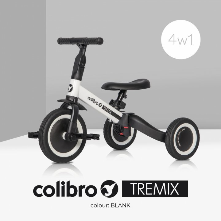 Tricicleta si bicicleta transformabila 4 in 1 Ride On Colibro Tremix Blank cu scaun reglabil, roti din cauciuc pana la 25 kg