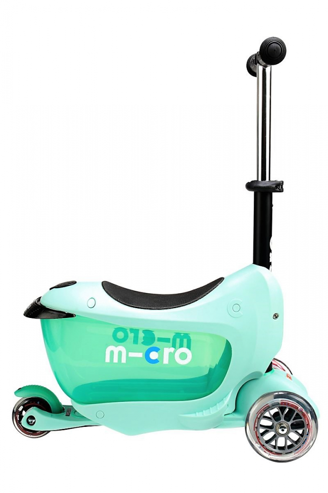 Trotineta Micro Mini2go Deluxe Mint cu 3 roti, scaunel, spatiu depozitare, ghidon telescopic, roti din silicon, greutate admisa 50 kg - 2