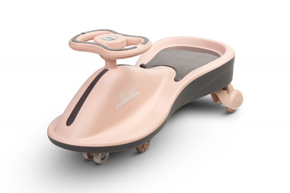 PlasmaCar copii fara pedale Toyz Fiesta Beige/Purple Ride-On gravitationala cu muzica si roti din cauciuc luminoase, scaun ergonomic si spatios, greutate maxima admisa 100 kg