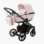 Carucior 4 in 1 Adamex Olivia cu baza Isofix Linen & EcoLeather PS22 Powder Pink, landou cu suport de cap reglabil pe inaltime, parte sport reglabila pana la orizontala, suspensii SAS