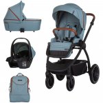 Carucior Chipolino Prestige 3 in 1 basil cu suspensii, cadru din aluminiu, rucsac, husa picioare, greutate admisa 22 kg