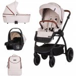 Carucior Chipolino Prestige 3 in 1 biscotta cu suspensii, cadru din aluminiu, rucsac, husa picioare, greutate admisa 22 kg