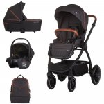 Carucior Chipolino Prestige 3 in 1 blackberry cu suspensii, cadru din aluminiu, rucsac, husa picioare, greutate admisa 22 kg