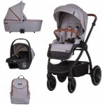 Carucior Chipolino Prestige 3 in 1 cloud grey cu suspensii, cadru din aluminiu, rucsac, husa picioare, greutate admisa 22 kg