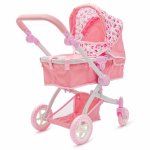 Carucior 2in1 transformabil in landou pentru papusi cu roti pivotante din spuma EVA,inaltime maner reglabila,capotina,spatar reglabil,husa pentru picioare si cos de cumparaturi Sophie pink