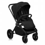 Carucior pentru copii sport Lionelo Mika Plus Negru, Cadru din aluminiu, Copertina XXL, Spatar reglabil in 3 pozitii, Cu accesorii, Pana la 22 kg, 6-48 luni, EN1888-1, EN1888-2 EN1466
