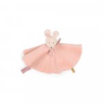 Jucarie bebe senzoriala Soricica Moulin Roty cu clama pentru suzeta, din catifea si bumbac certificat OEKO-TEX