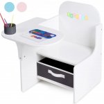 Set masuta cu scaun incorporat pentru copii 3 in 1 din lemn Mdf 3-6 ani alb-gri