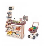 Supermarket cu sunetele si lumini casa de marcat, scanner ,carucior de cumparaturi si 64 accesorii Home Supermarket