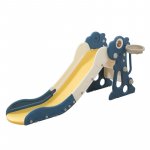 Tobogan pentru copii Nichiduta Garden Dinosaur Blue, de interior/exterior cu mini-cos de Baschet si joc de precizie cu inele, prevazut cu scara, manere de sustinere, design pliabil, dimensiune 150 x 67.5 cm